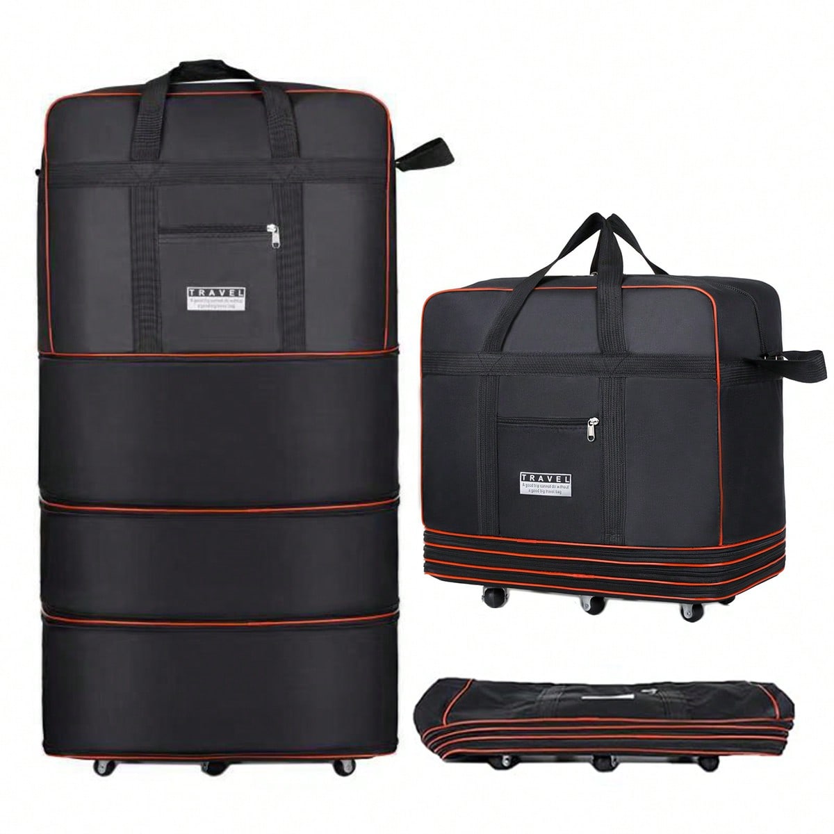 Foldable Rolling Luggage Bag - Sac de voyage pliable noir, avec